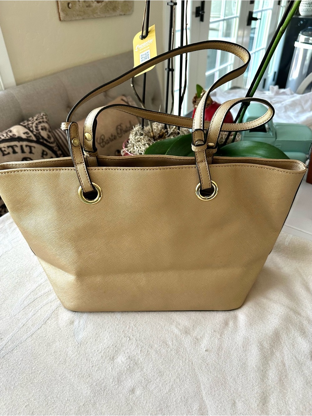 Calvin Klein Metallic Gold Saffiano Tote Shoulder Bag + Dust Bag - Picture 3 of 9